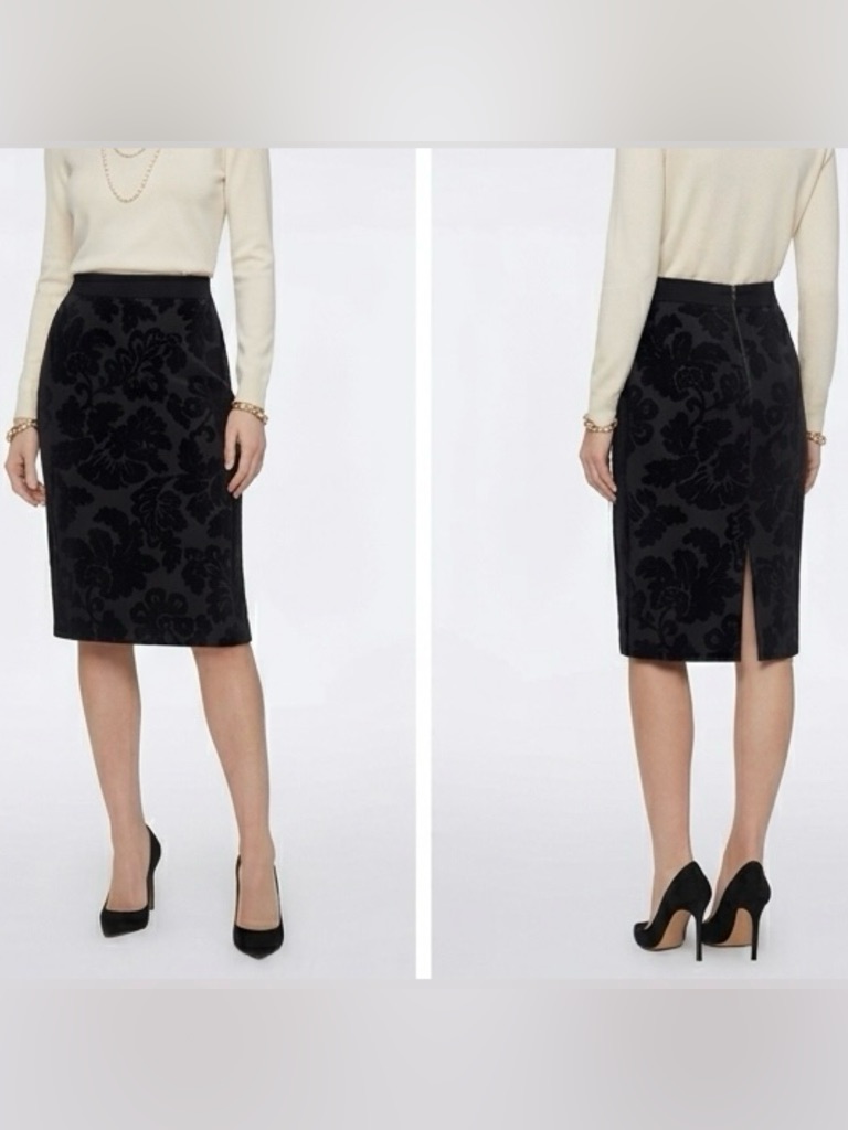 Les Copains Tessuto Damask Pencil Skirt Silk-Blend Black Floral